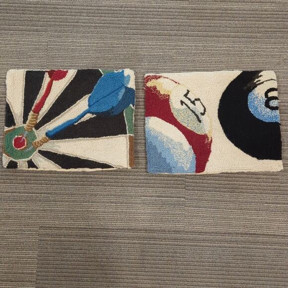 Grandin Road Pillow Covers Pair Darts Billiard Pool Balls Game Room Man Cave - Picture 2 of 7